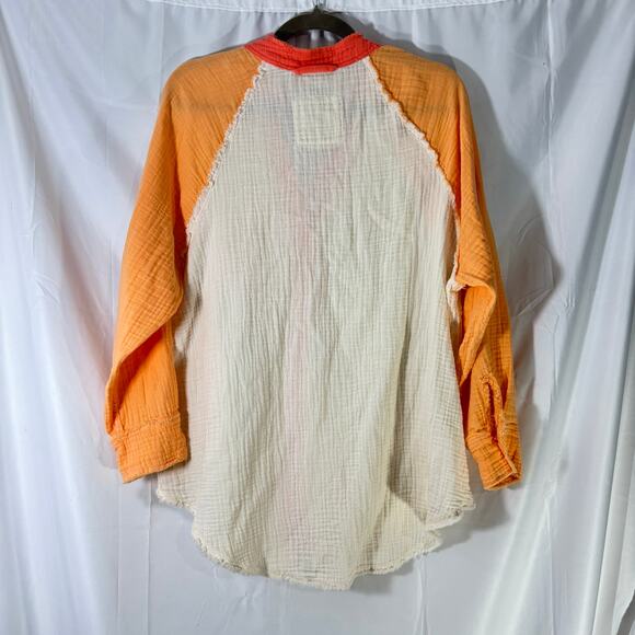 Aerie Pool-to-Party Gauze Cover-Up Shirt Orange & Cream Lightweight Beach Small - Picture 3 of 5